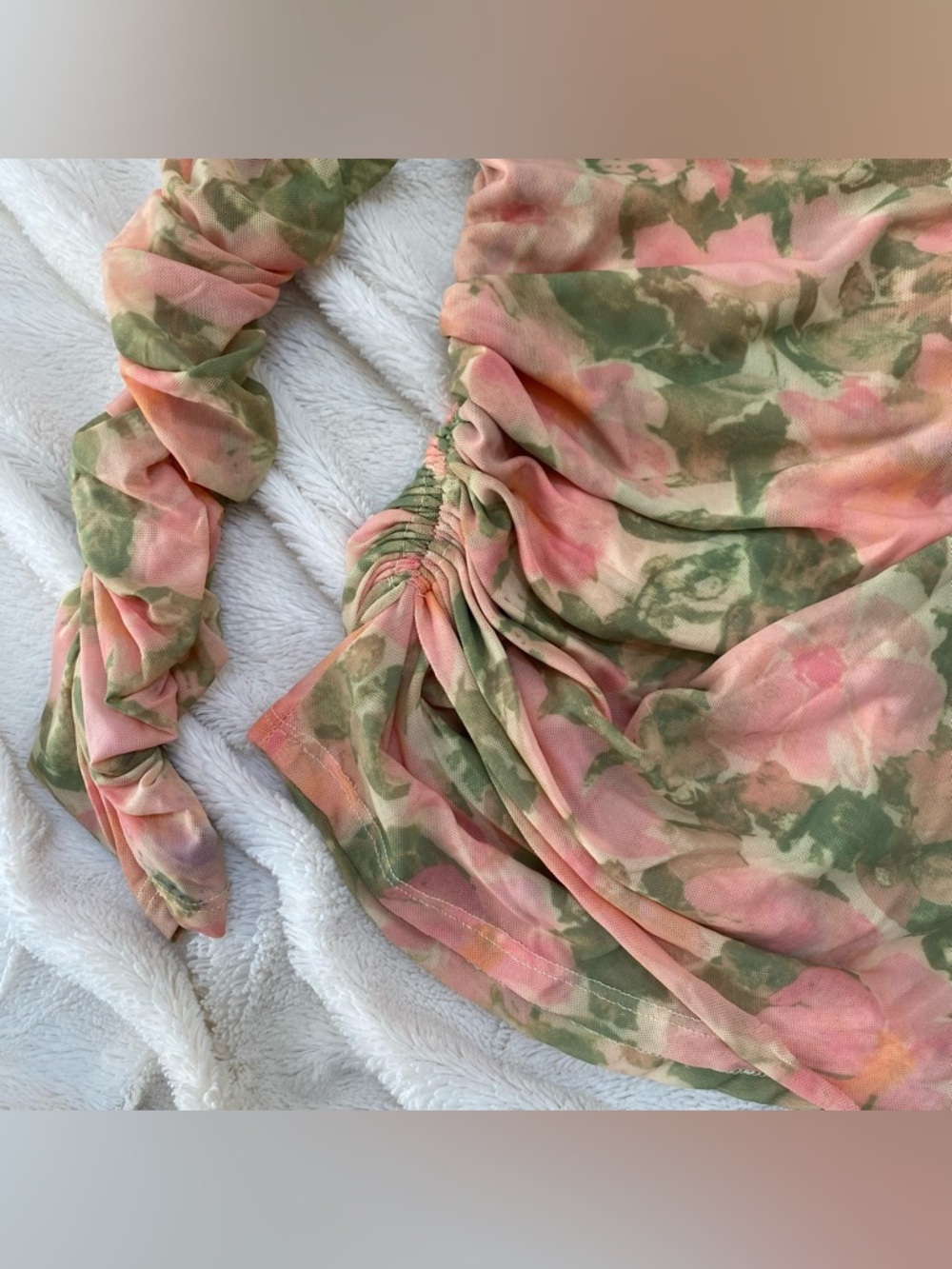 NWOT Free People Priya off-the-shoulder ruched long-sleeve floral top Sz XS - Picture 5 of 6